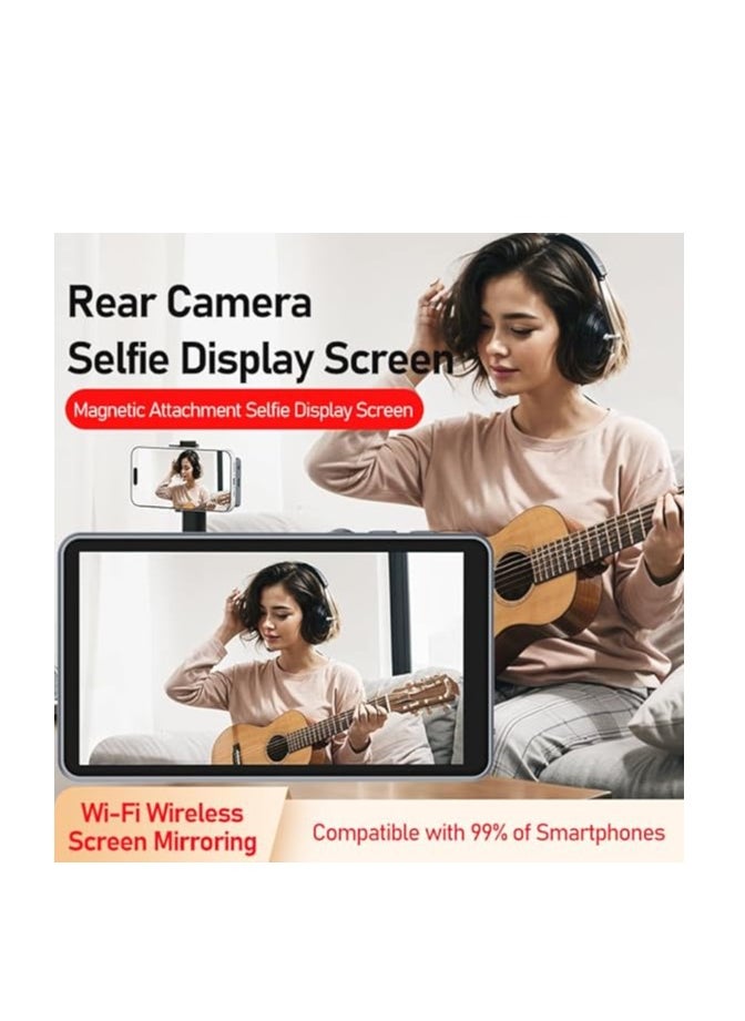 Magnetic Selfie Monitor Screen for iPhone & Android – 1800mAh Battery, Bluetooth Remote, 3-Level Brightness, Wide Screen Mode – Use Rear Camera for Vlogs, Selfies, Live Streaming, TikTok