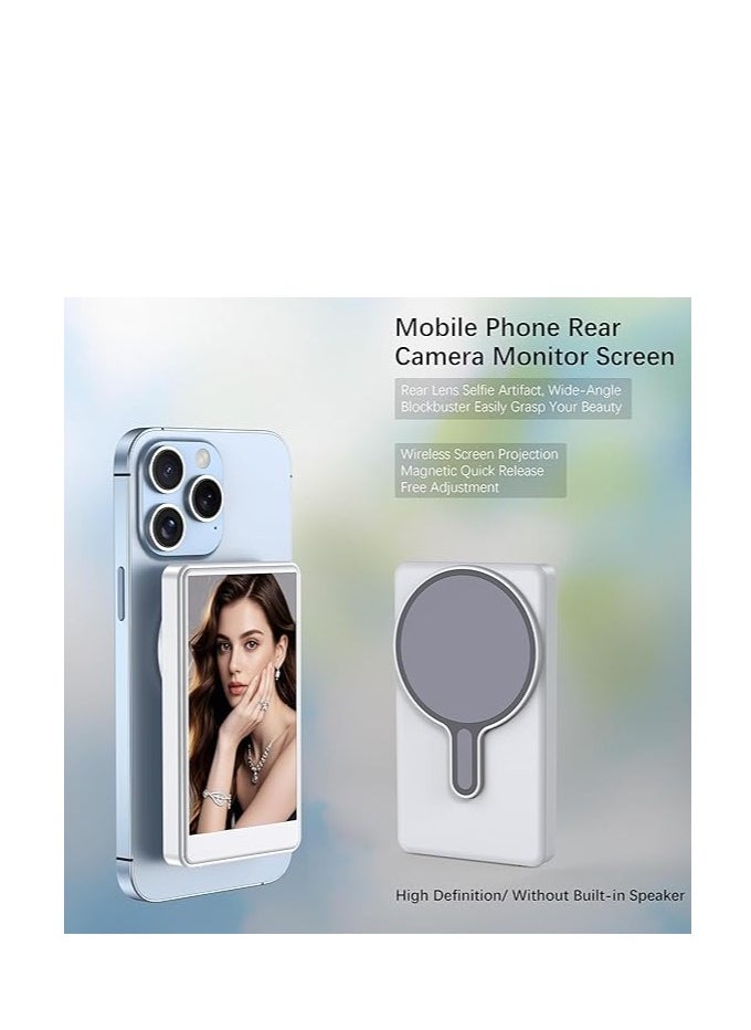 Magnetic Selfie Monitor Screen for iPhone & Android – 1800mAh Battery, Bluetooth Remote, 3-Level Brightness, Wide Screen Mode – Use Rear Camera for Vlogs, Selfies, Live Streaming, TikTok