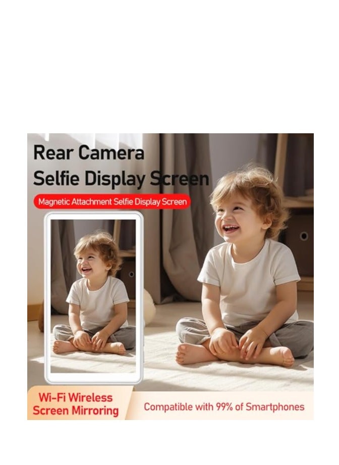 Magnetic Selfie Monitor Screen for iPhone & Android – 1800mAh Battery, Bluetooth Remote, 3-Level Brightness, Wide Screen Mode – Use Rear Camera for Vlogs, Selfies, Live Streaming, TikTok