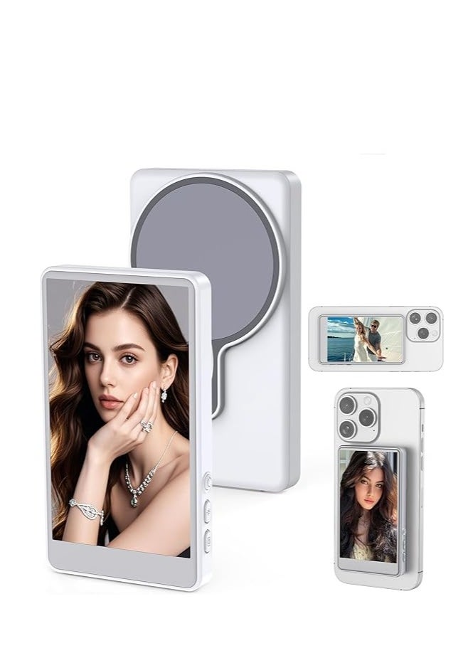 Magnetic Selfie Monitor Screen for iPhone & Android – 1800mAh Battery, Bluetooth Remote, 3-Level Brightness, Wide Screen Mode – Use Rear Camera for Vlogs, Selfies, Live Streaming, TikTok
