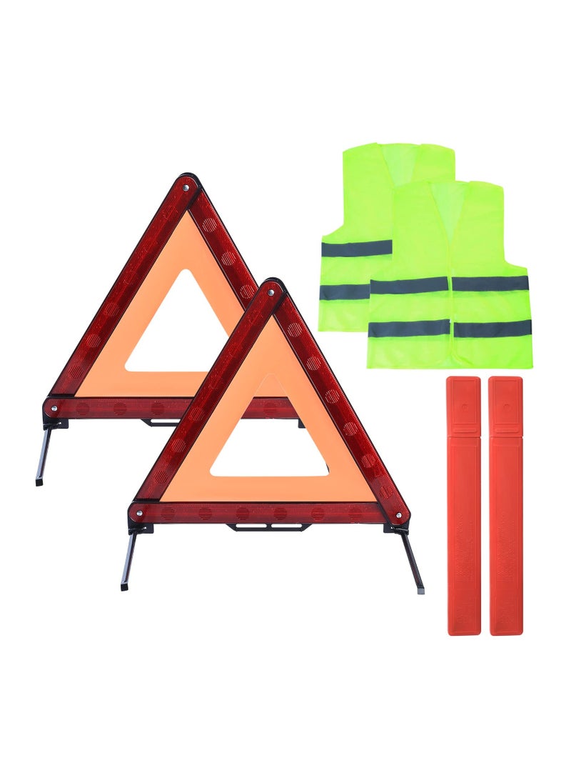 2PCS Car Emergency Warning Triangle and 2PCS Reflective Safety Vest Kit, Foldable Car Road Safety Kit Reflective Safety Warning Triangle Car Breakdown Safety Kit for Car Truck SUV Breakdown