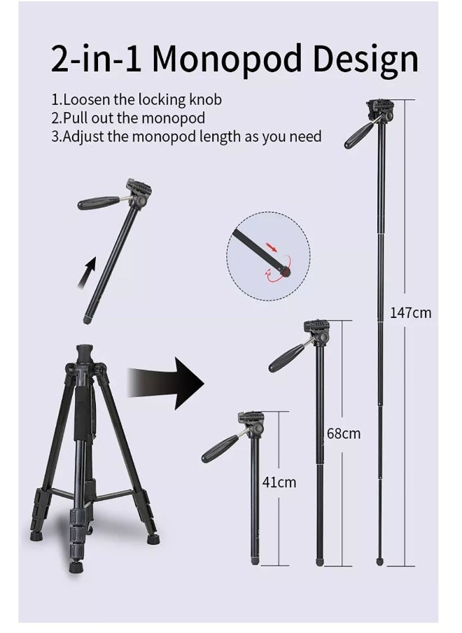 Professional Aluminium Tripod Monopod for All DSLR Cameras Lightweight Tripod Stand 360 degree 3 way Head Travel Phone Stand Aluminum (KP-2274)