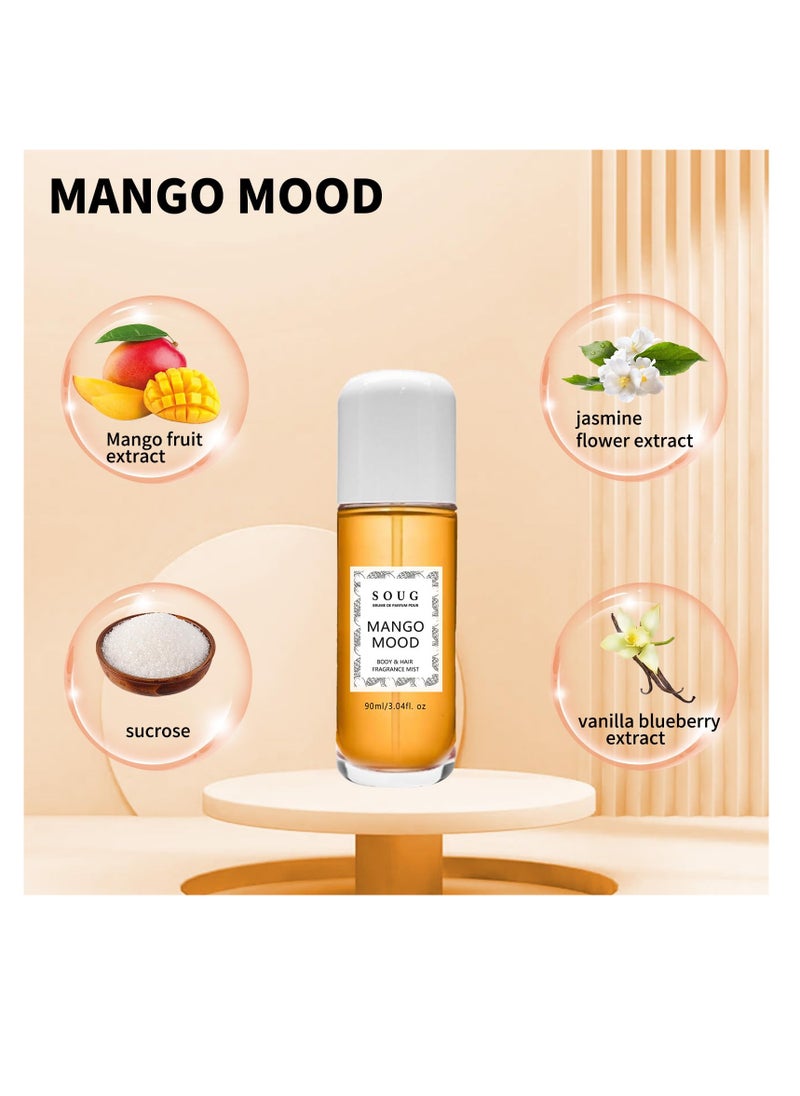 Vanilla Perfume Spray, Long Lasting Body & Hair Fragrance Mist, Eau De Toilette Spray, Multi-Use Vanilla Body Mist for Women & Girls, Vanilla, Moonstone, Mango, Dragon fruit, Amber (Mango)