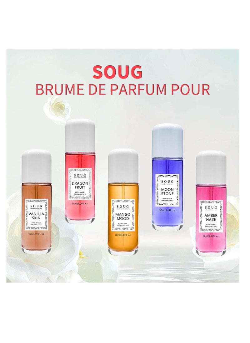 Vanilla Perfume Spray, Long Lasting Body & Hair Fragrance Mist, Eau De Toilette Spray, Multi-Use Vanilla Body Mist for Women & Girls, Vanilla, Moonstone, Mango, Dragon fruit, Amber (Mango)