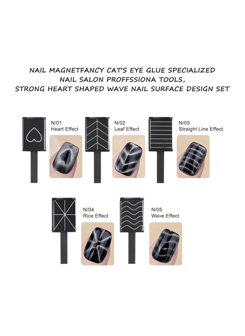 6Pcs Cat Eye Magnet for Nails, 5 in 1 Nail Magnet Tool for Cat Eye Gel Nail Polish Multi-Function Magnetic Stick for Nails Strong Magnetism for 9D Strip Galaxy Cat Eye Nail Art Design (Pink)