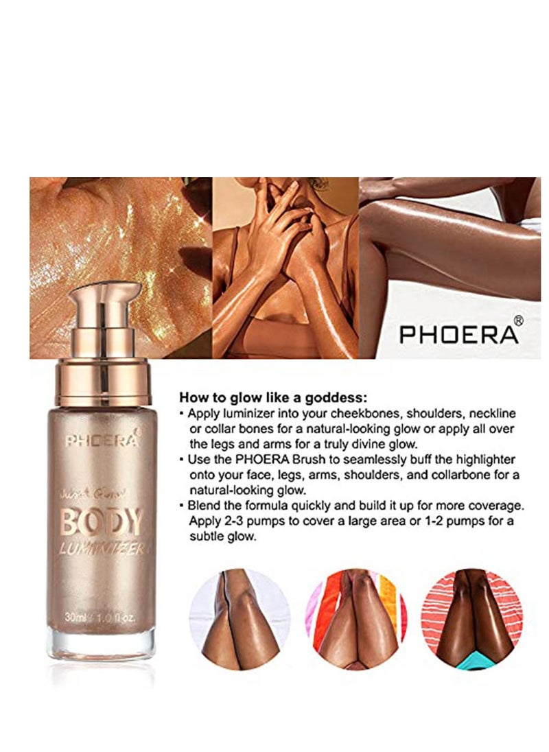 2 Pack Body Luminizer, High Gloss Waterproof Body Luminizer Glitter Face Shimmer Moisturizer Lotion Tan Cream Foundation Makeup Bronzer(101 Rose Gold+103 Glistering Bronze)