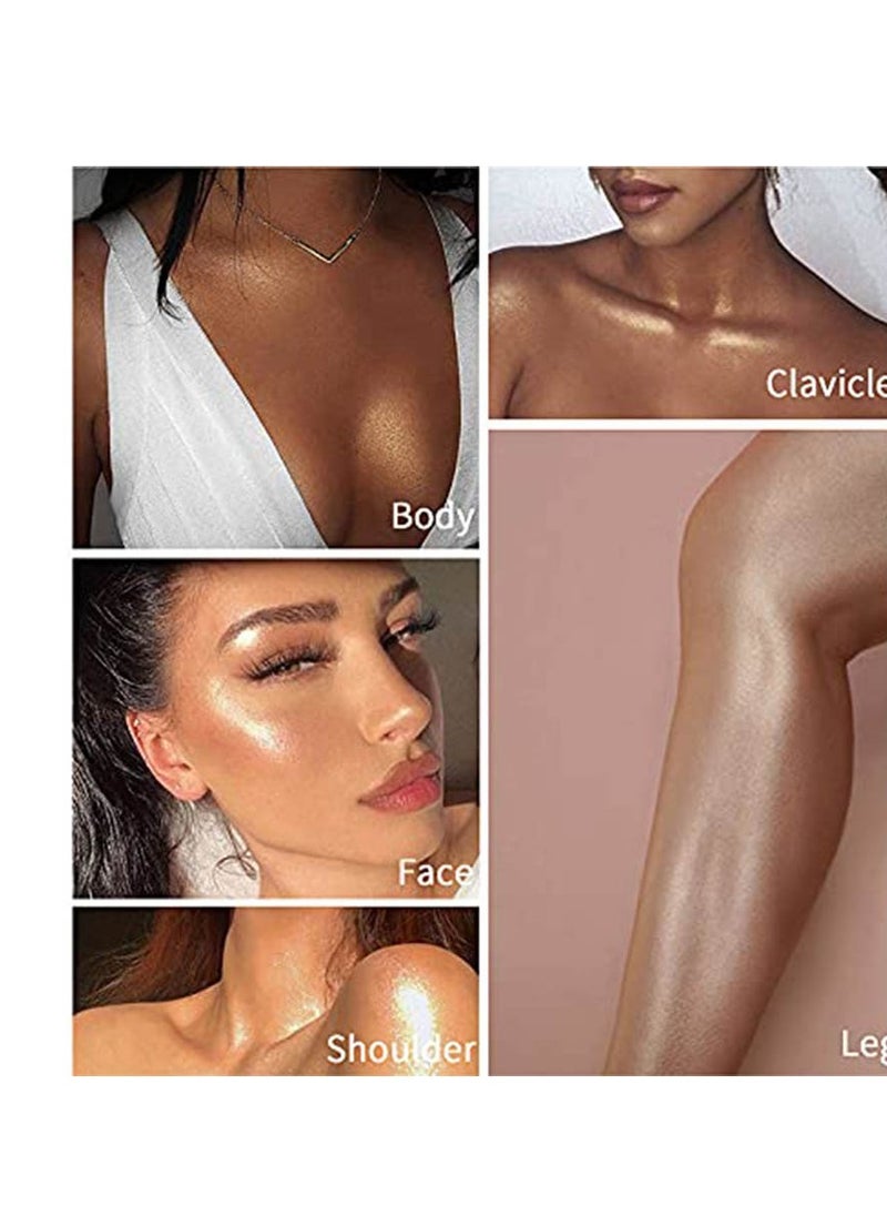 2 Pack Body Luminizer, High Gloss Waterproof Body Luminizer Glitter Face Shimmer Moisturizer Lotion Tan Cream Foundation Makeup Bronzer(101 Rose Gold+103 Glistering Bronze)