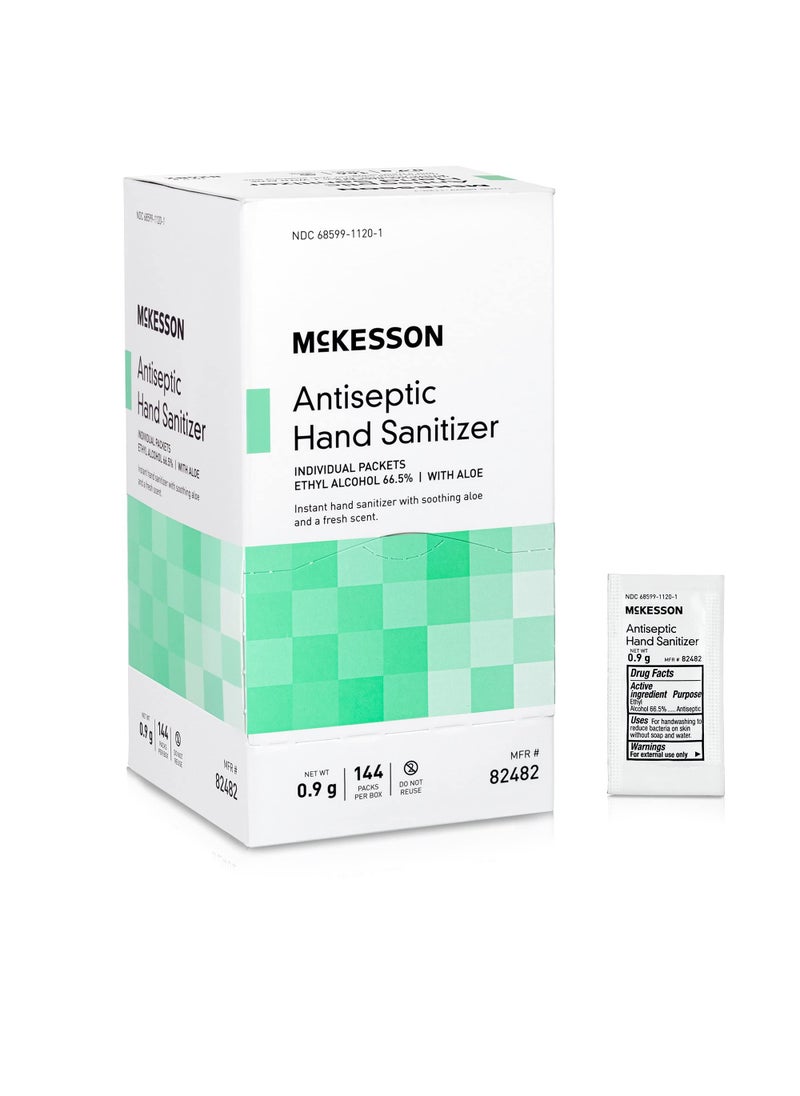 McKesson Hand Sanitizer Gel with Aloe [144 Count] Travel Size, Single Packets, Individually Wrapped Sanitizers, Ethyl Alcohol