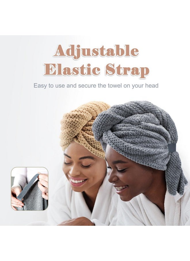 FREATECH 2-Pack Large Microfibre Hair Towel Wrap 34 x 10 in, Thicken Super Absorbent Hair Turbans for Wet Hair, Anti-frizz Hair Drying Towel with Elastic Band for Women Long Thick Curly Plopping Hair