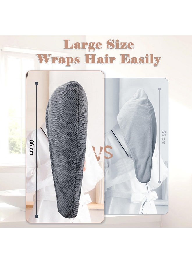FREATECH 2-Pack Large Microfibre Hair Towel Wrap 34 x 10 in, Thicken Super Absorbent Hair Turbans for Wet Hair, Anti-frizz Hair Drying Towel with Elastic Band for Women Long Thick Curly Plopping Hair