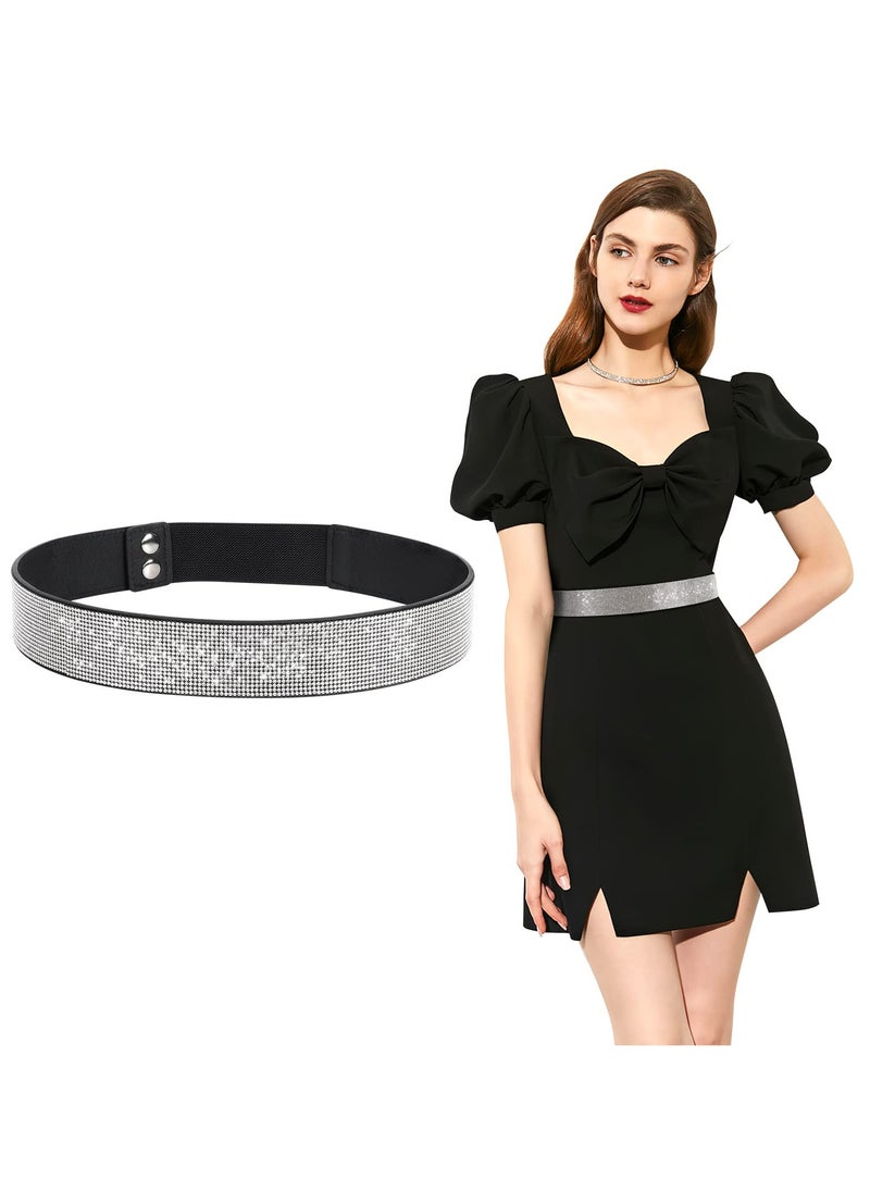 Stretchy Rhinestone Elastic Belt for Women - Shiny Crystal Bling Wide Waist Belt for Dresses