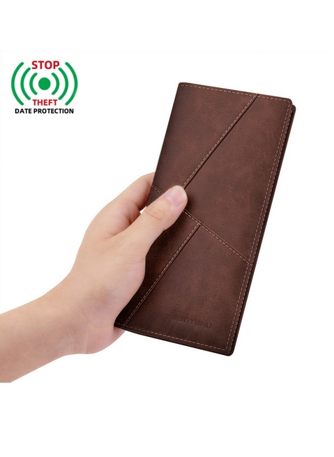 Men's Long Leather Multi-Card Slot Cowhide Ultra-Thin Business Wallet Card Wallet, Khaki
