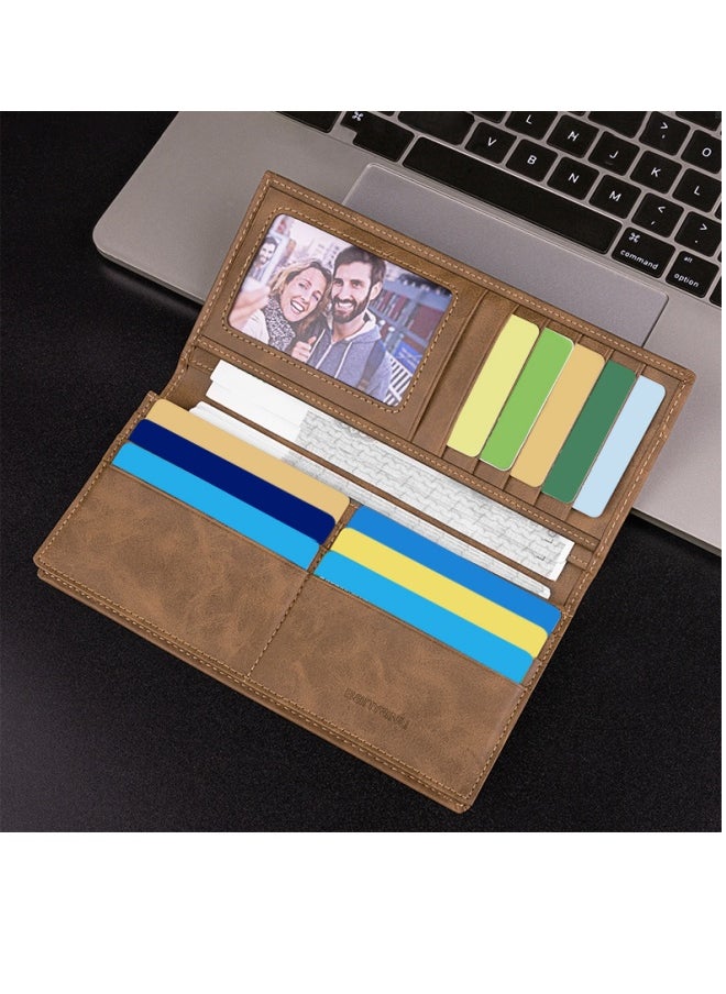 Men's Long Leather Multi-Card Slot Cowhide Ultra-Thin Business Wallet Card Wallet, Coffee Colour
