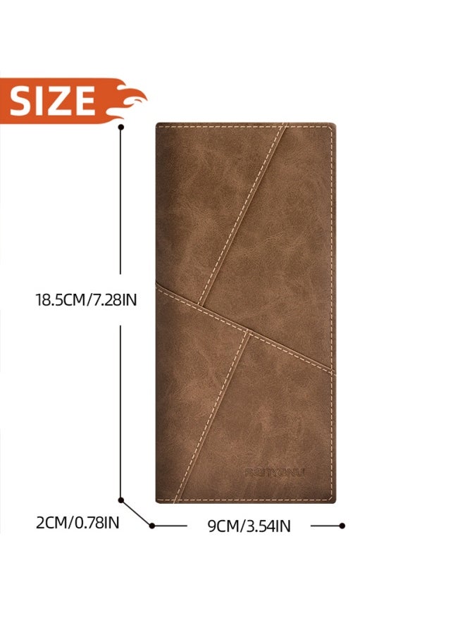 Men's Long Leather Multi-Card Slot Cowhide Ultra-Thin Business Wallet Card Wallet, Coffee Colour