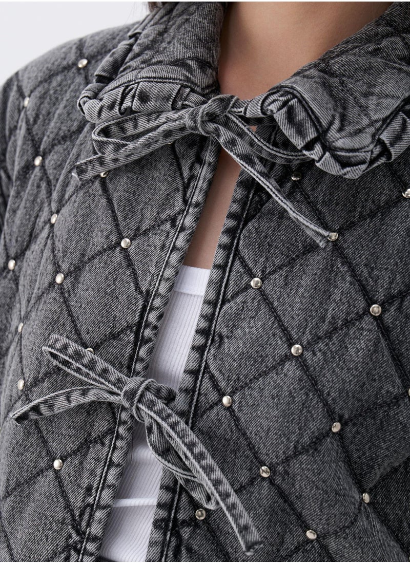 Quilted Stone Detailed Jean Jacket