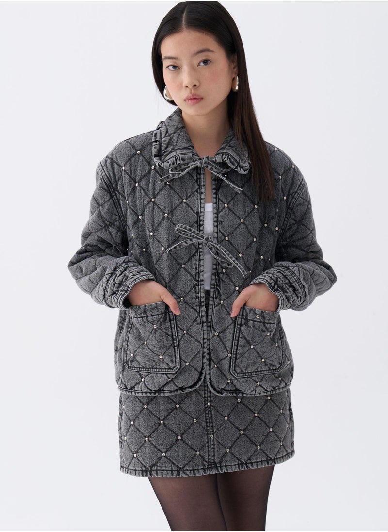 Quilted Stone Detailed Jean Jacket
