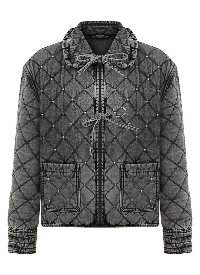 Quilted Stone Detailed Jean Jacket