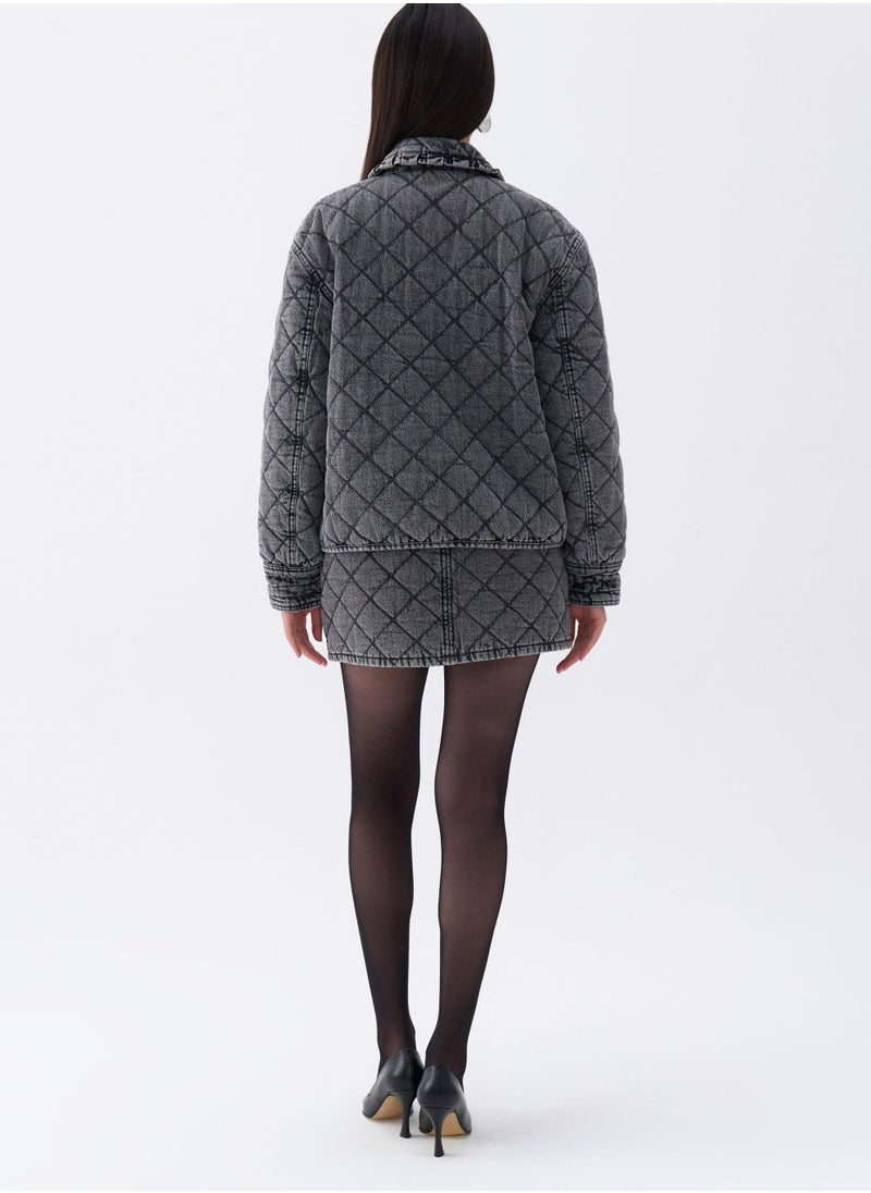 Quilted Stone Detailed Jean Jacket