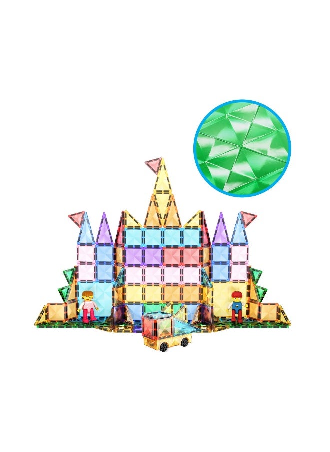 PicassoTiles Mini Diamond Travel Size 120pc Magnet Tiles with Figures and Car Set (120 Pieces)
