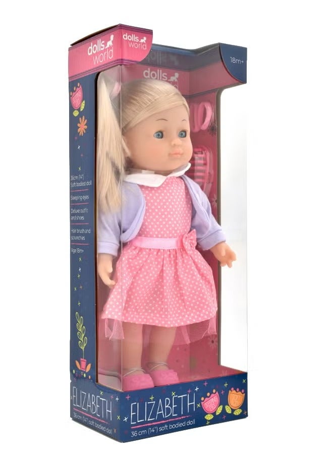 Elizabeth 36Cm (14IN) Soft Doll Sleeping Eyes W Hair & Accrys