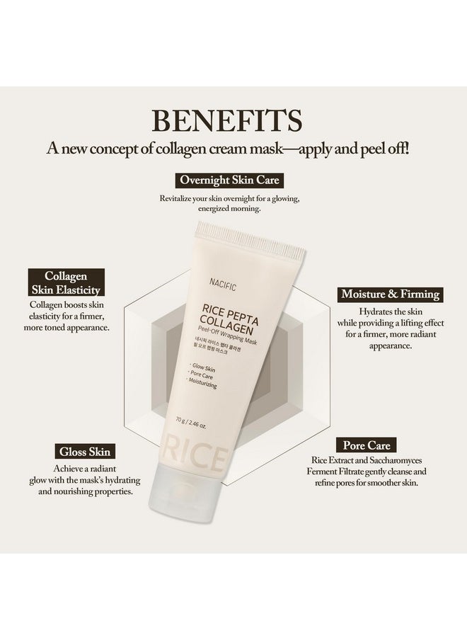 NACIFIC Rice Pepta Collagen Peel-Off Wrapping Mask 2.46oz. 70g Korean Skin Care Face Mask Hydrating Overnight Elasticity Firming Pore Minimizing Glow Glass Skin for All skin types