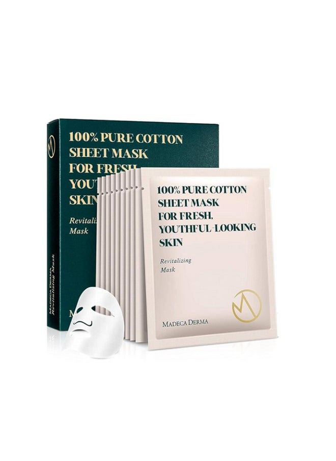 Madeca DERMA Revitalizing Sheet Mask 20pcs (100% Pure Cotton Sheets) with Centella Asiatica, Hyaluronic Acid, and Niacinamide - Korean Skincare for Hydration & Skin Brightening for All Skin Types