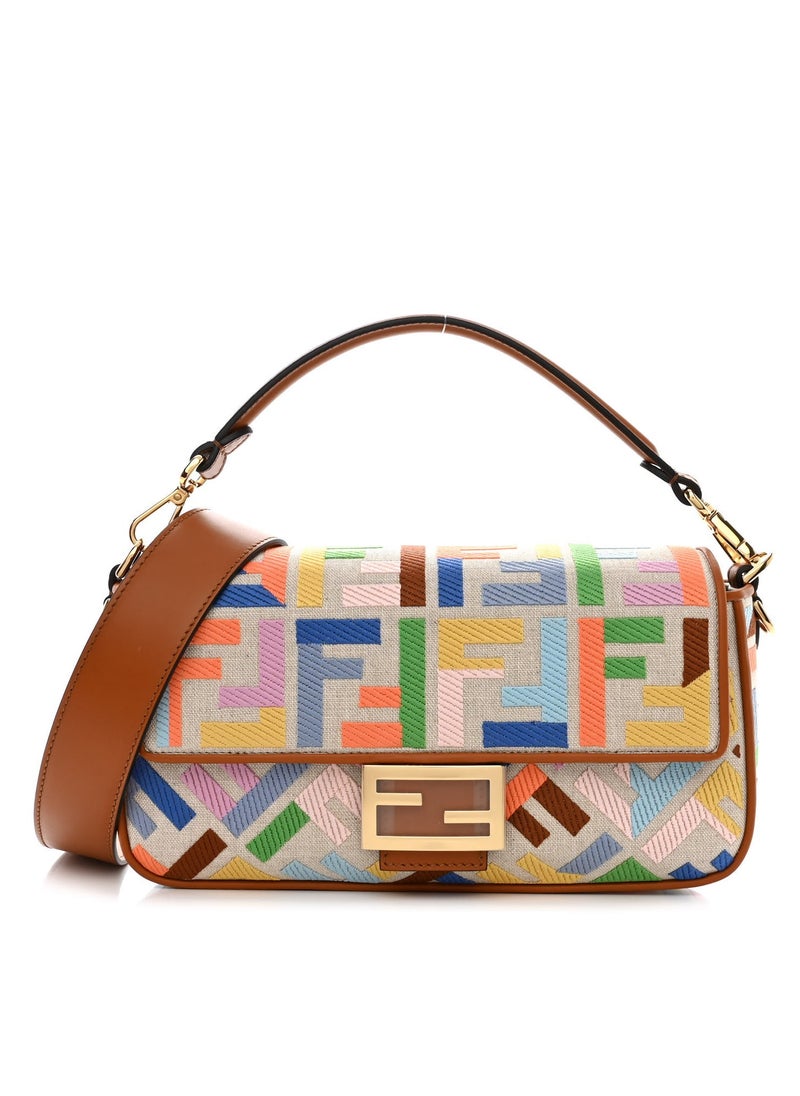 Canvas Vitello King Extra Strap FF Embroidered Baguette