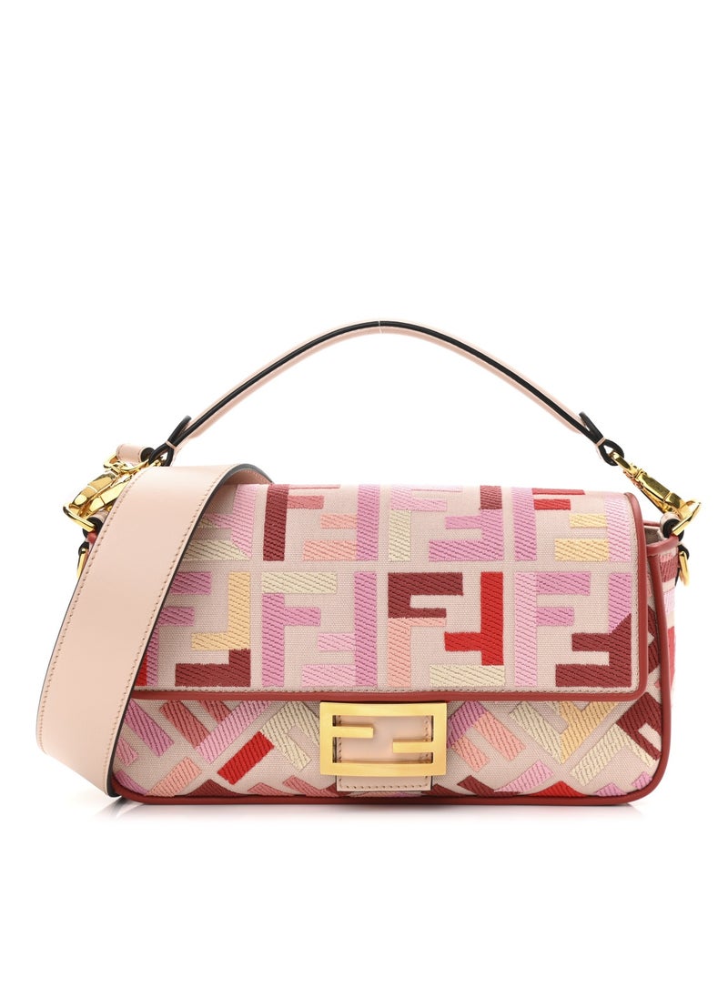 Canvas Vitello King Extra Strap FF Embroidered Baguette