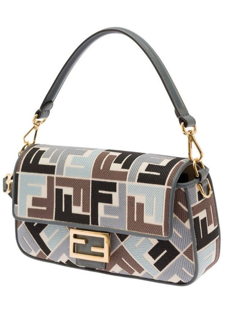Canvas Vitello King Extra Strap FF Embroidered Baguette