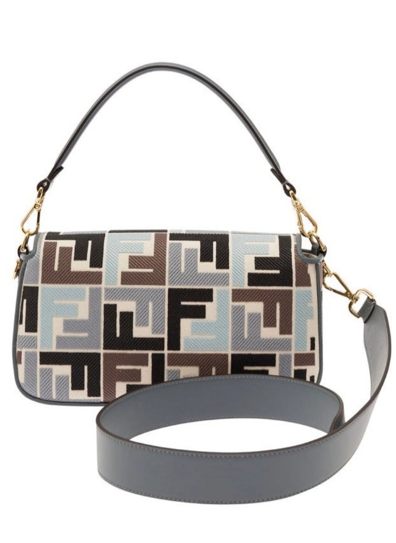 Canvas Vitello King Extra Strap FF Embroidered Baguette