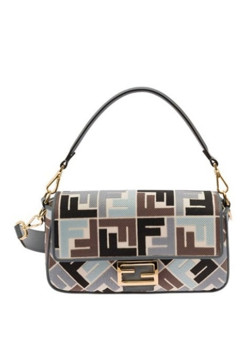 Canvas Vitello King Extra Strap FF Embroidered Baguette