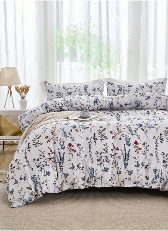 King size 6-piece Grey-white bedding set featuring a botanical floral design duvet cover.