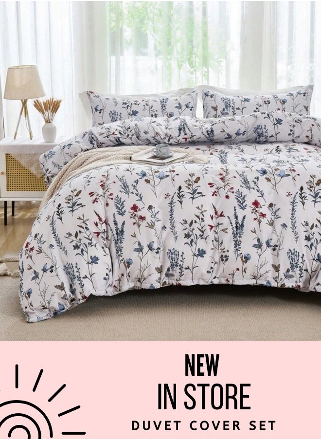 King size 6-piece Grey-white bedding set featuring a botanical floral design duvet cover.