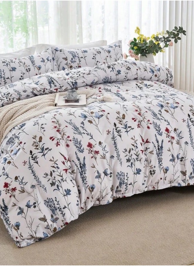 King size 6-piece Grey-white bedding set featuring a botanical floral design duvet cover.