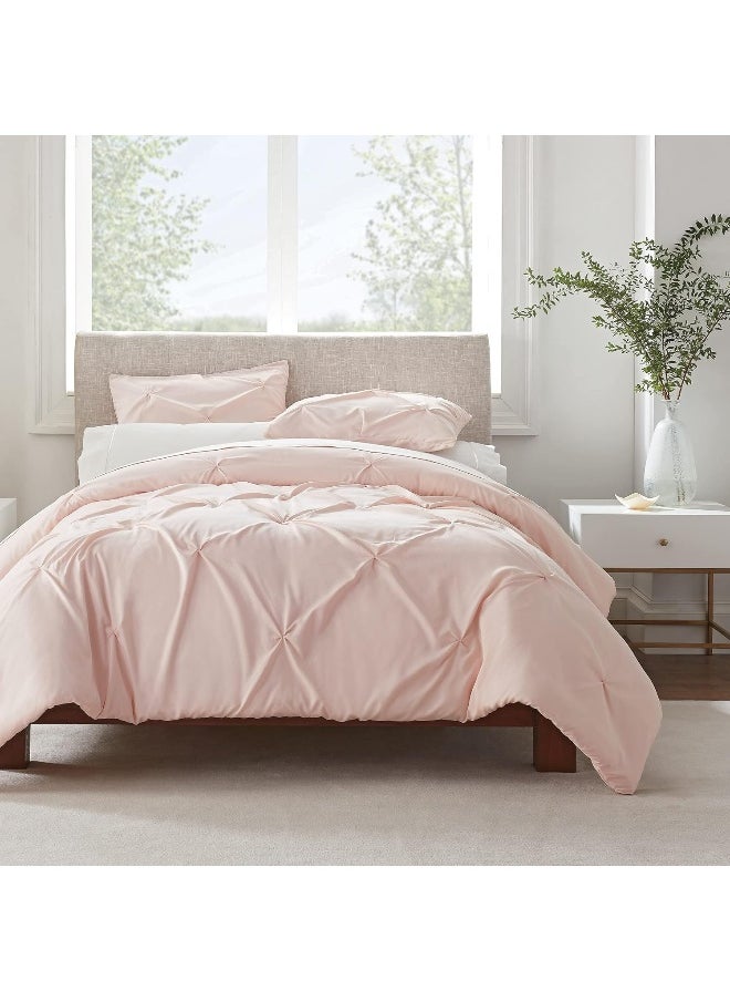 SERTA Simply Clean Ultra Soft 3 Piece Hypoallergenic Stain Resistant Pleated Duvet Cover Set, Full/Queen, Blush