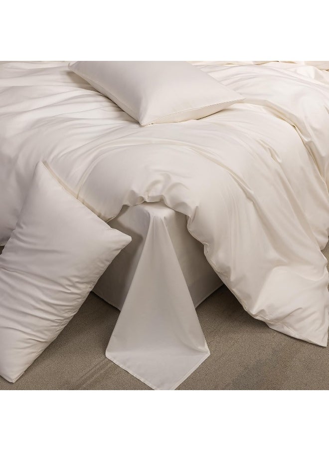 MooMee Duvet Cover Set 100% Egyptian Cotton Luxury Solid Bedding Set Ultra Soft Breathable Extremely Durable Queen White
