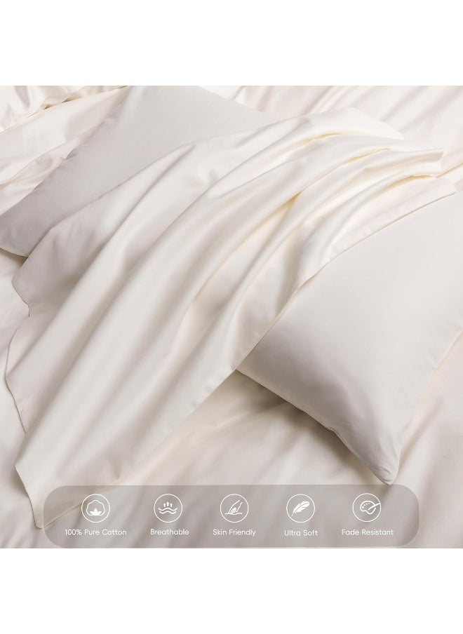 MooMee Duvet Cover Set 100% Egyptian Cotton Luxury Solid Bedding Set Ultra Soft Breathable Extremely Durable Queen White