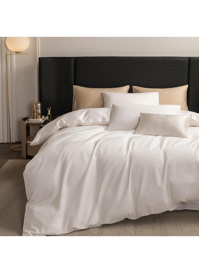 MooMee Duvet Cover Set 100% Egyptian Cotton Luxury Solid Bedding Set Ultra Soft Breathable Extremely Durable Queen White
