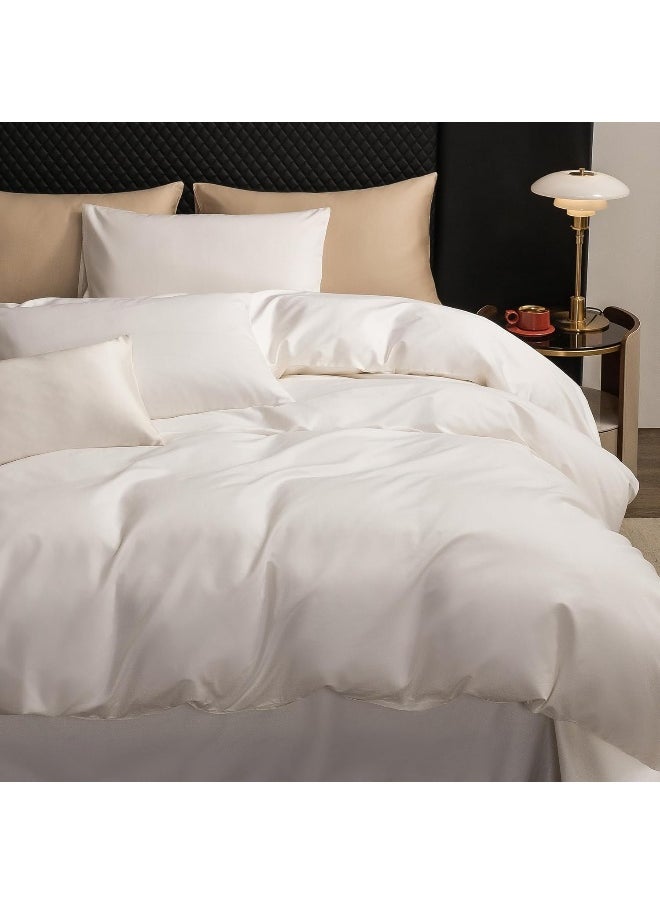 MooMee Duvet Cover Set 100% Egyptian Cotton Luxury Solid Bedding Set Ultra Soft Breathable Extremely Durable Queen White