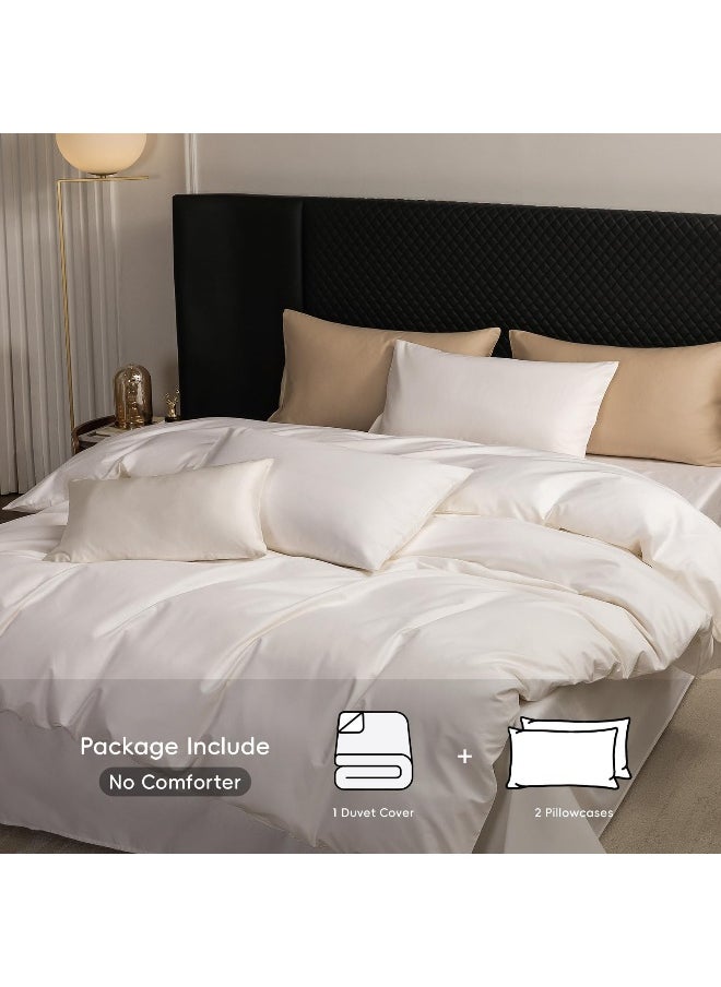 MooMee Duvet Cover Set 100% Egyptian Cotton Luxury Solid Bedding Set Ultra Soft Breathable Extremely Durable Queen White