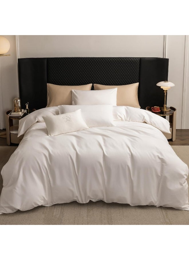 MooMee Duvet Cover Set 100% Egyptian Cotton Luxury Solid Bedding Set Ultra Soft Breathable Extremely Durable Queen White