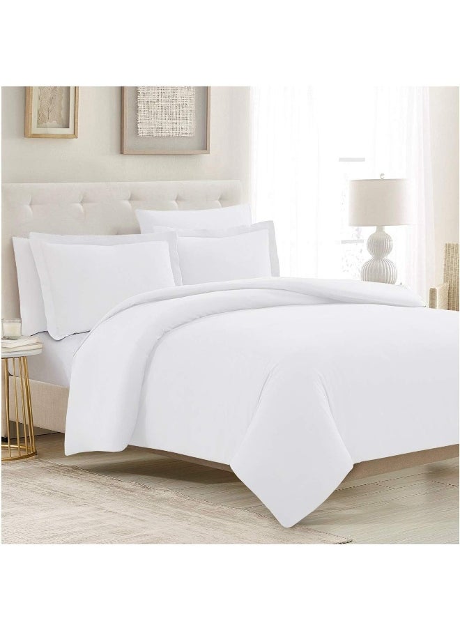 Mellanni Duvet Cover Set - 5 PC Iconic Collection Bedding Set - Hotel Luxury, Extra Soft & Cooling - Microfiber - Button Closure and Corner Ties (King, White)