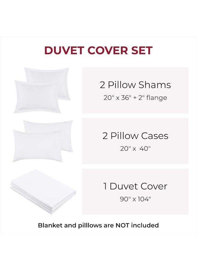 Mellanni Duvet Cover Set - 5 PC Iconic Collection Bedding Set - Hotel Luxury, Extra Soft & Cooling - Microfiber - Button Closure and Corner Ties (King, White)