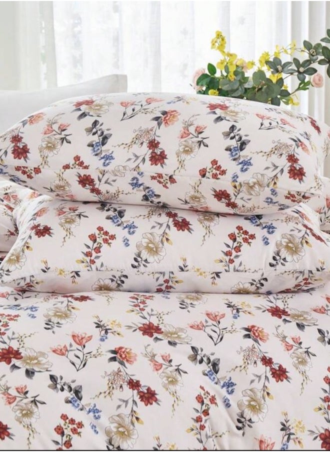 Queen size 6-piece trendy red floral duvet cover set, white color.