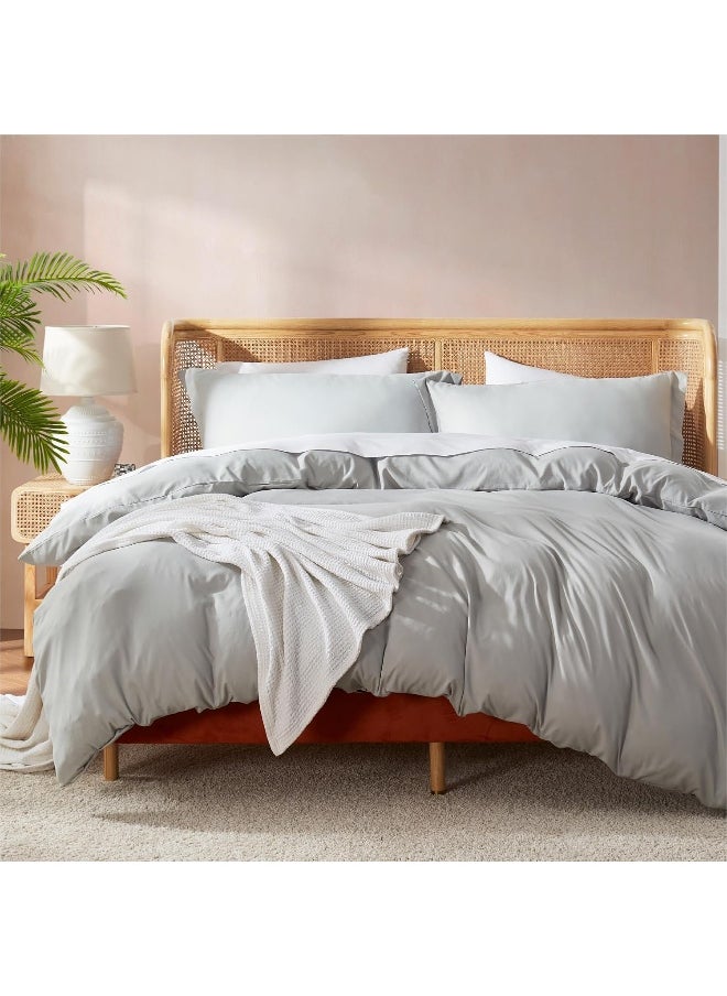 Nestl Light Grey Duvet Cover King Size - Soft King Duvet Cover Set, 3 Piece Double Brushed King Duvet Covers with Button Closure