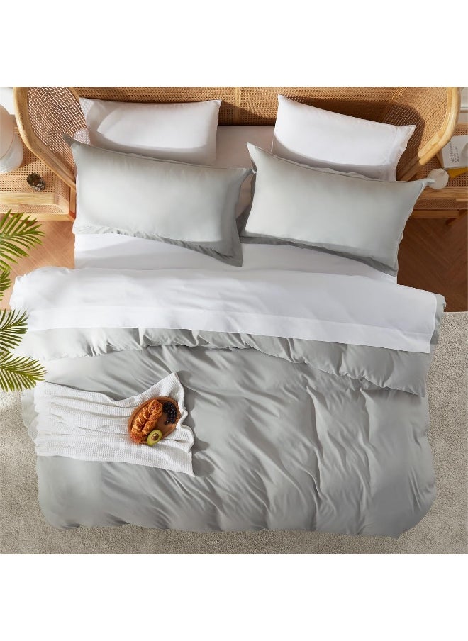 Nestl Light Grey Duvet Cover King Size - Soft King Duvet Cover Set, 3 Piece Double Brushed King Duvet Covers with Button Closure