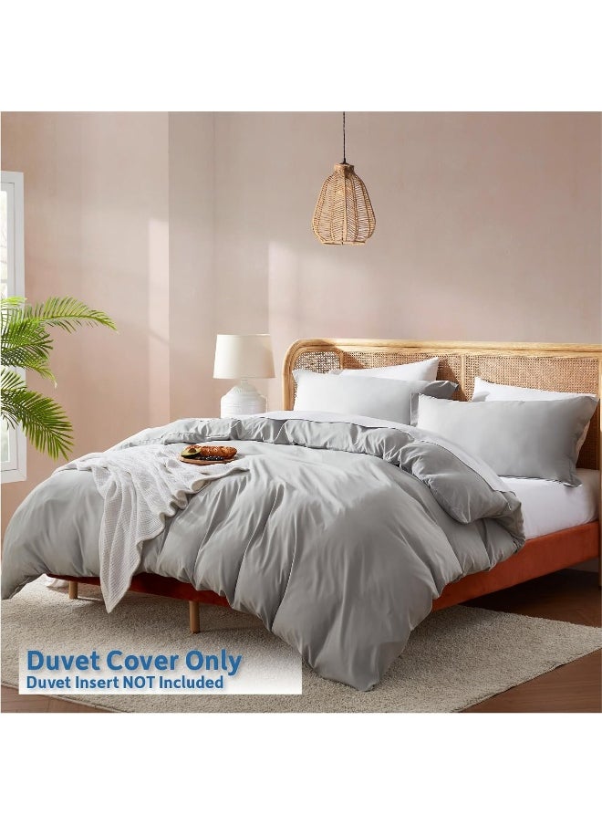 Nestl Light Grey Duvet Cover King Size - Soft King Duvet Cover Set, 3 Piece Double Brushed King Duvet Covers with Button Closure