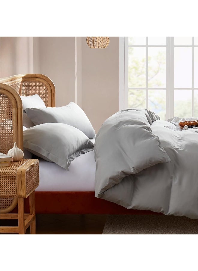 Nestl Light Grey Duvet Cover King Size - Soft King Duvet Cover Set, 3 Piece Double Brushed King Duvet Covers with Button Closure