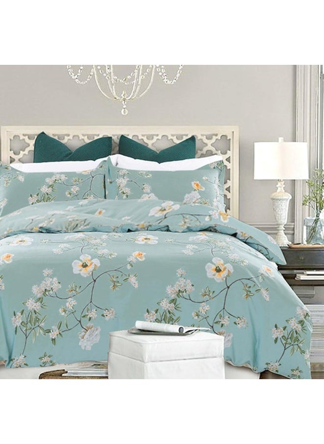 NANKO Bedding Duvet Cover Set Queen, 3 Pieces – 800-Thread Floral Microfiber Down Comforter Quilt Cover Zipper & Tie for Women & Men’s Bedroom, Luxury Guestroom Decor -Teal