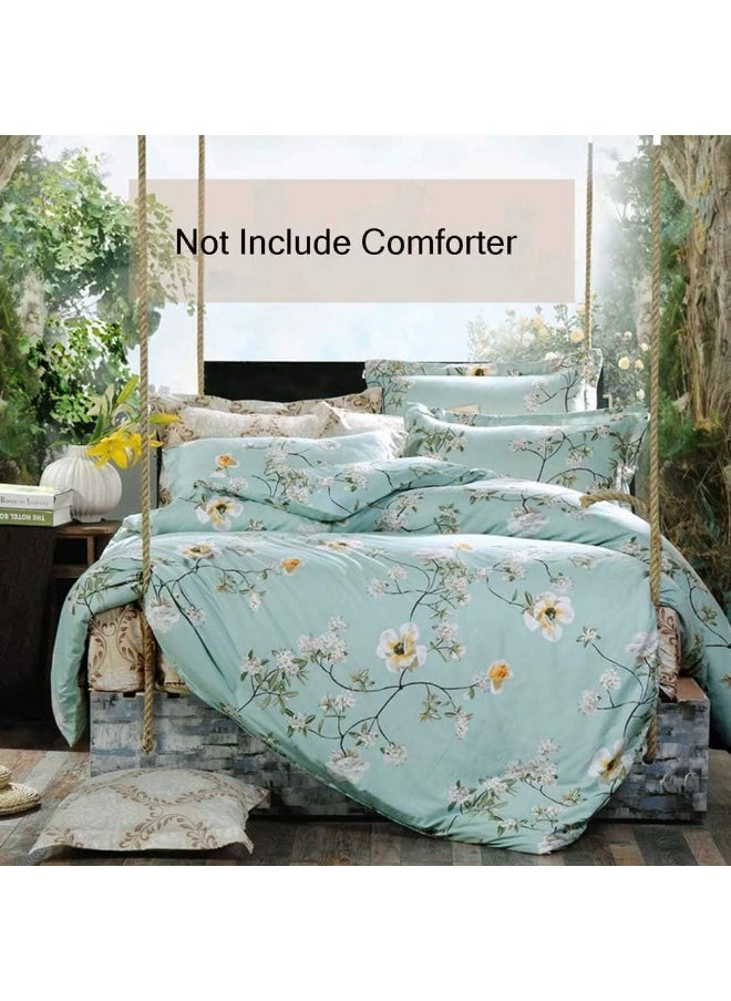 NANKO Bedding Duvet Cover Set Queen, 3 Pieces – 800-Thread Floral Microfiber Down Comforter Quilt Cover Zipper & Tie for Women & Men’s Bedroom, Luxury Guestroom Decor -Teal